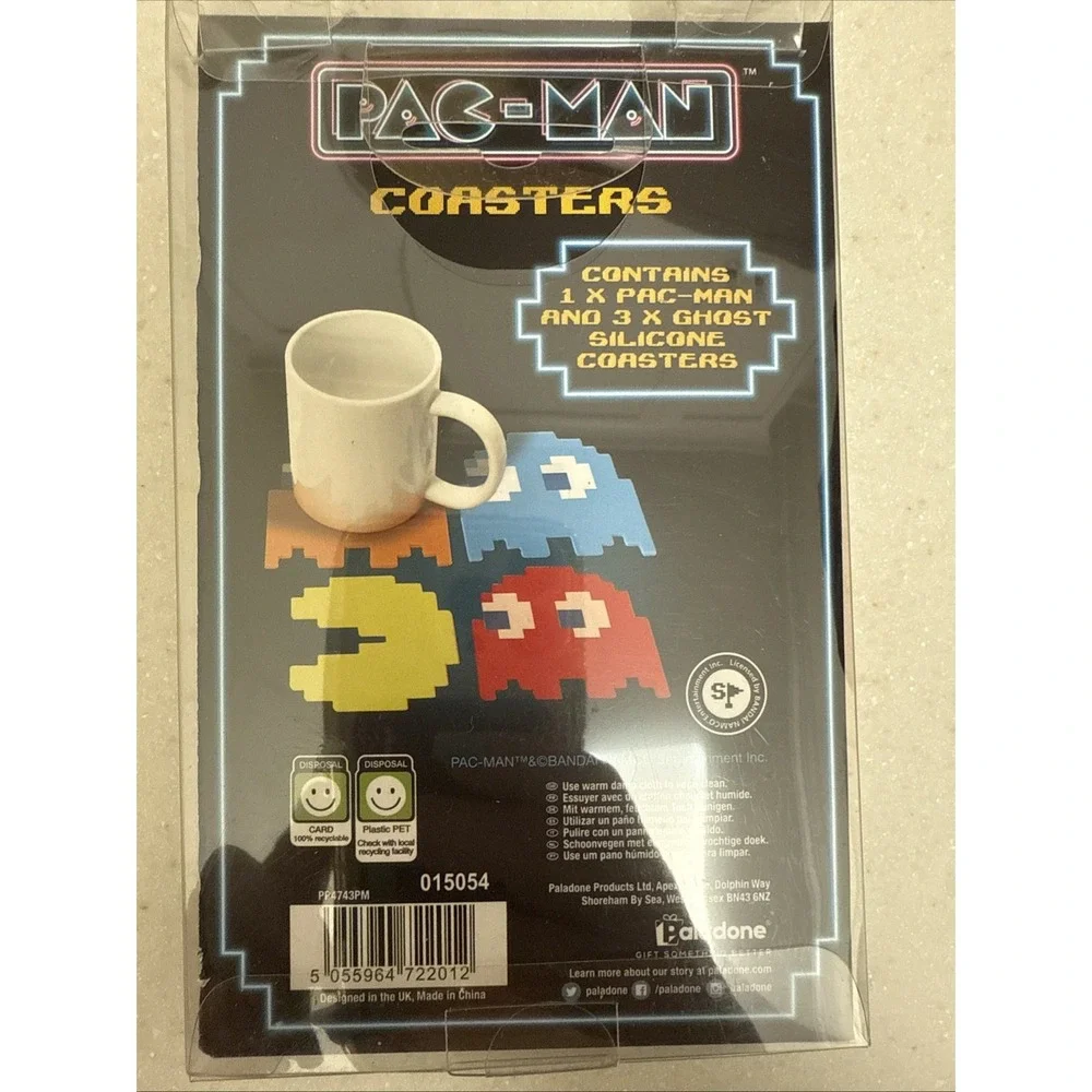 NEW Pac-Man Drink Glass Cup Mug Drink Coasters Set Of 4 Silicone Gamers Paladone